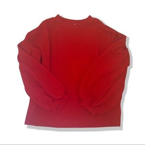 Bright red, oversized, balloon sleeve sweater